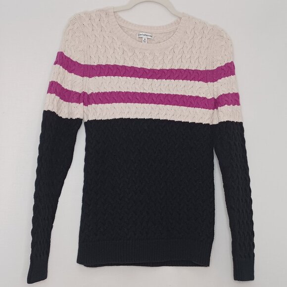 croft & barrow Sweaters - Croft & Barrow Cable Knit 100% Cotton Black/Purple/and Beige Sweater Size Medium